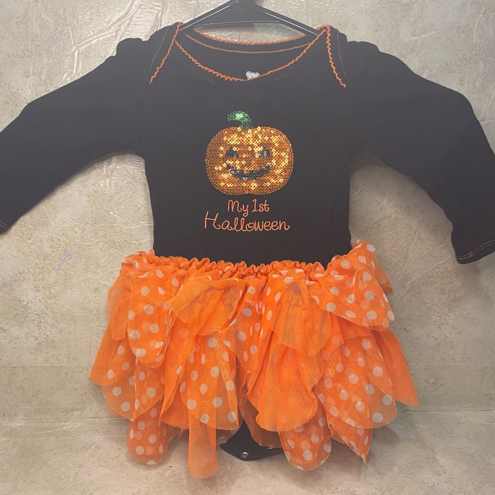 Halloween baby onesie pumpkin first holiday tutu dress